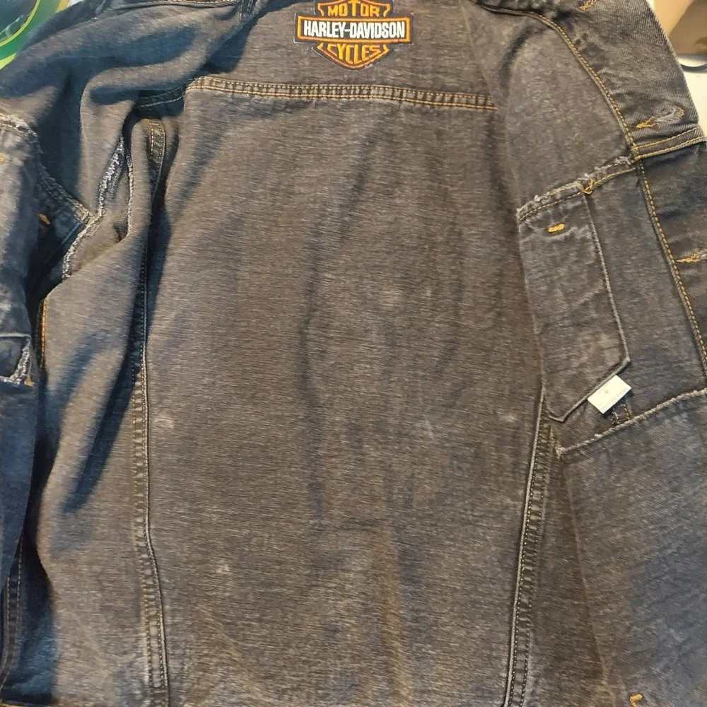 Vintage 80s USA Harley Davidson Eagle Black Denim Biker Jacket Mens Medium‎